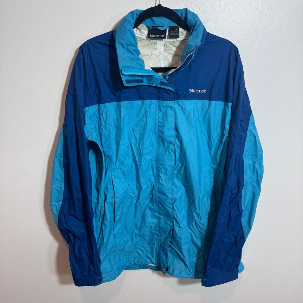 Marmot PreCip Rain Jacket Womens XL Blue Two Tone Full Zip Waterproof Shell